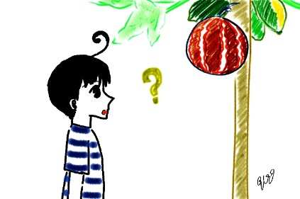 One day, Nono saw a red watermelon on a papaya tree while going home...[Click on the image to view the complete story!]